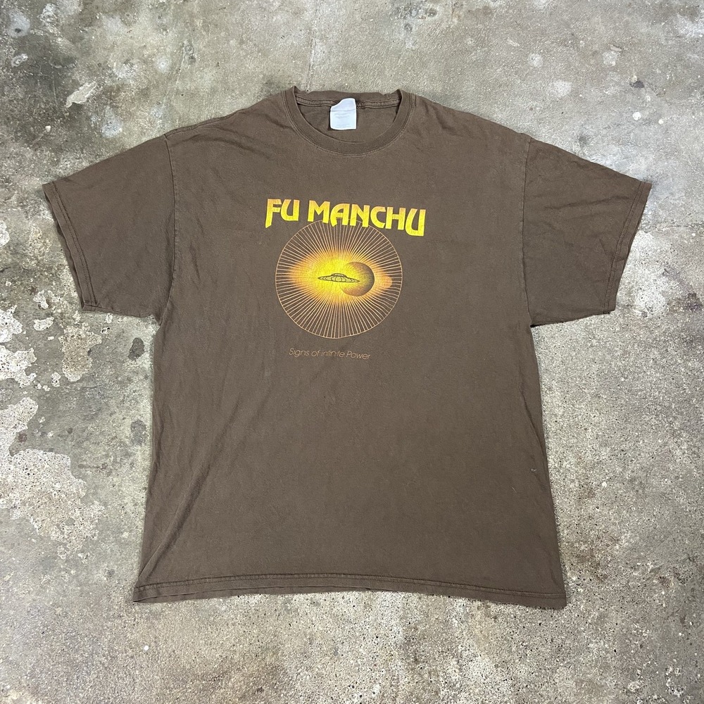 Vintage Y2K Fu Manchu T-Shirt Size XL Brown Signs of Infinite Power Stoner Rock